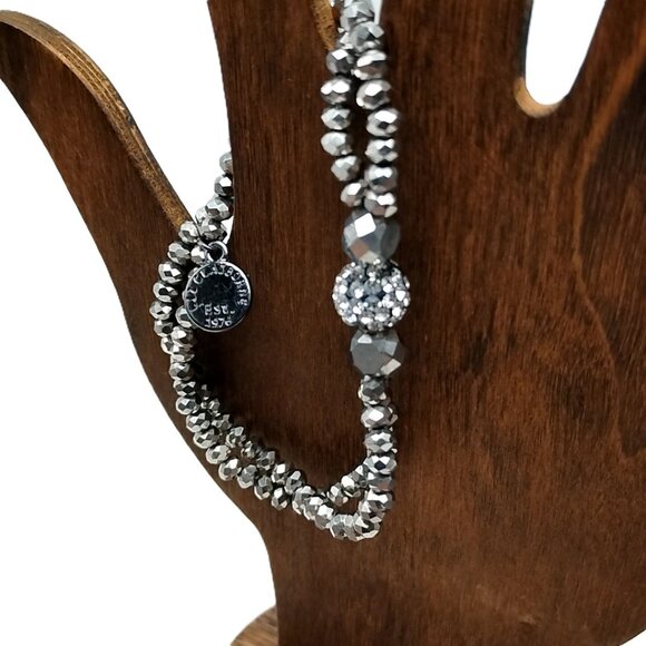 Liz Claiborne Silver Tone Double Strand Stretch Bracelet with Pave Crystal Bead - Picture 10 of 11